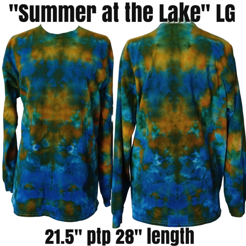 Summer at The Lake Adult Large Long Sleeve Scrunch Tie Dye Tee - Picture 3 of 7